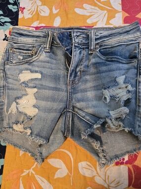 American Eagle Outfitters Distressed Light Blue Denim Jean Shorts
